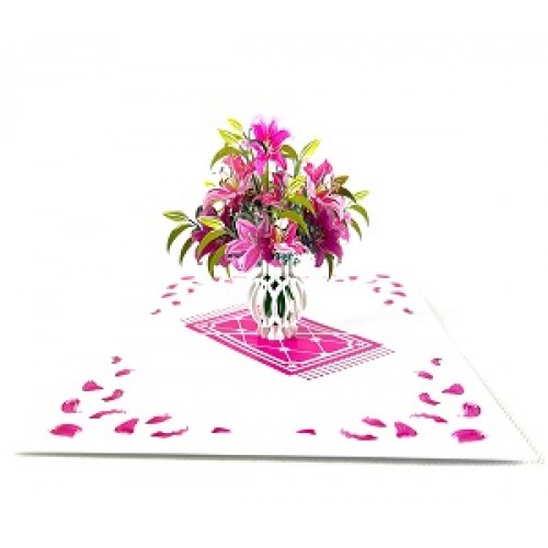 Handmade 3d Pop Up card pink lily Birthday Wedding Anniversary Mother's Day New home Housewarming Retirement Thank you 