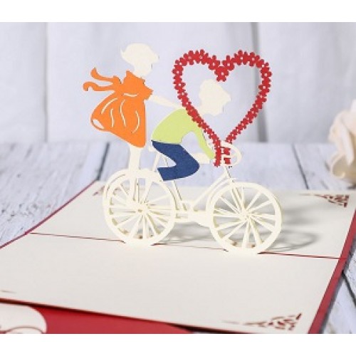 Handmade 3d Pop Up Card Puppy Love Cycling Bike Bicycle Romantic Sweet Dream Couple Birthday Wedding Anniversary Valentines Engagement Gift