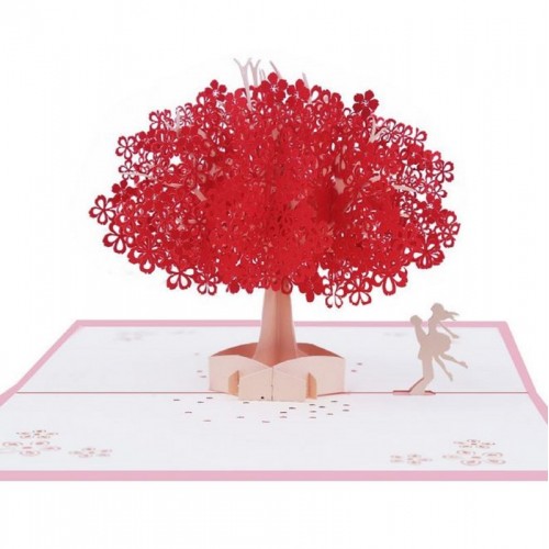 Handmade 3d Pop Up Valentines Card Red Sakura Cherry Blossom Tree Couple Lover,wedding Anniversary,birthday,engagement,country Garden Gifts