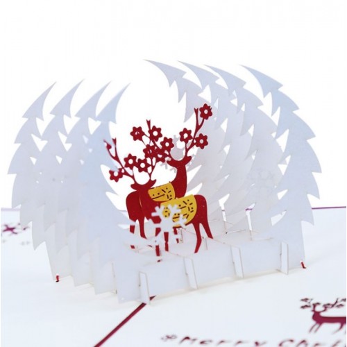 Handmade 3d Pop Up Christmas Xmas Card Greeting Reindeer Couple Lover Family White Snow Forest Origami Kirigami Silent Night Papercraft Gift