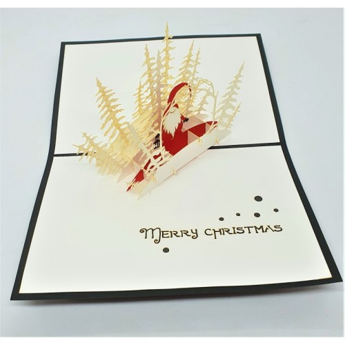 Handmade 3D Pop Up Xmas Card Happy Christmas Santa Claus White Forest North Europe Vintage Origami Greetings Gift Ornament Xmas Decorations