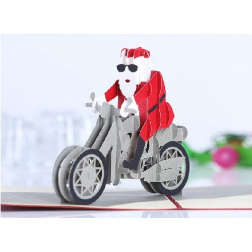 Christmas 3d Greeting Card, 3d Pop Up Popup Xmas Santa Claus Bike Cards Handmade Papercraft Motorbike Sessional Cards Father Christmas
