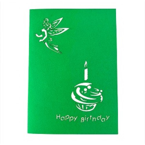 Handmade 3D Pop up Card Happy Birthday Tinkerbell Cake Candle Fairy Cartoon Kid Child Birthday Party Invitation