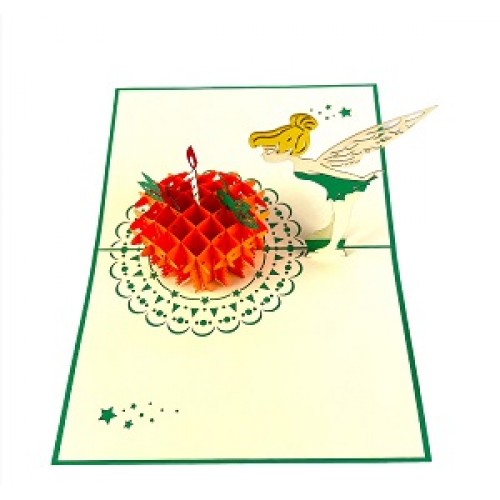 Handmade 3D Pop up Card Happy Birthday Tinkerbell Cake Candle Fairy Cartoon Kid Child Birthday Party Invitation
