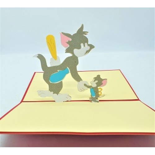 Handmade 3D pop up card Tom and Jerry birthday Valentine's day wedding anniversary father's day mother's day new baby birth engagement