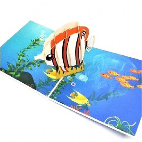 Handmade 3d Pop Up Birthday Card Tropical Fish Ocean Sea Love Wedding Anniversary Fathers Day Holiday Baby Birth Aqurium Housewarming Party