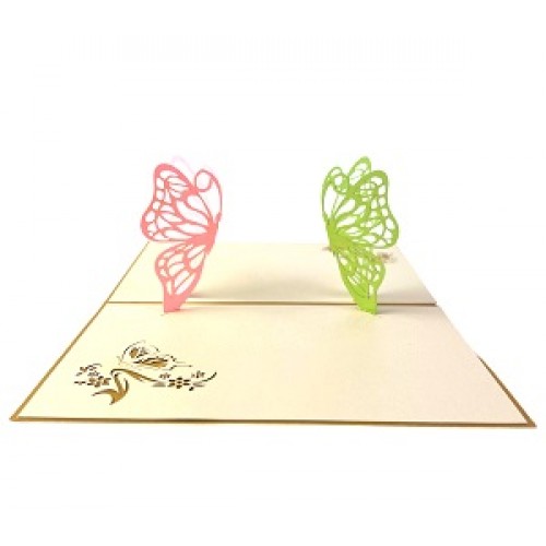 Handmade 3D Pop Up Card Two Butterfly Birthday Valentines Wedding Anniversary Mother's Day Teacher's Day Blank Celebrations