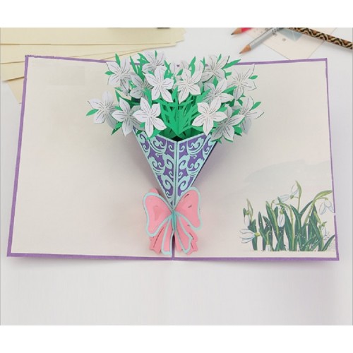 Handmade 3d Pop Up Popup Birthday Card White Lily,wedding Anniversary,valentines,mother's Day,thank You Card