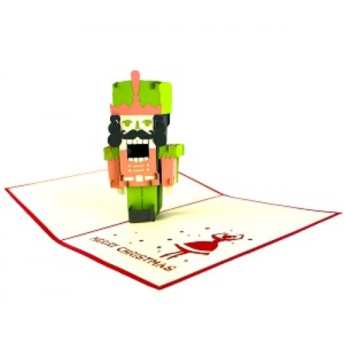 Handmade 3D Pop Up Xmas Card Merry Christmas Nut Cracker Soldier Seasonal Greetings