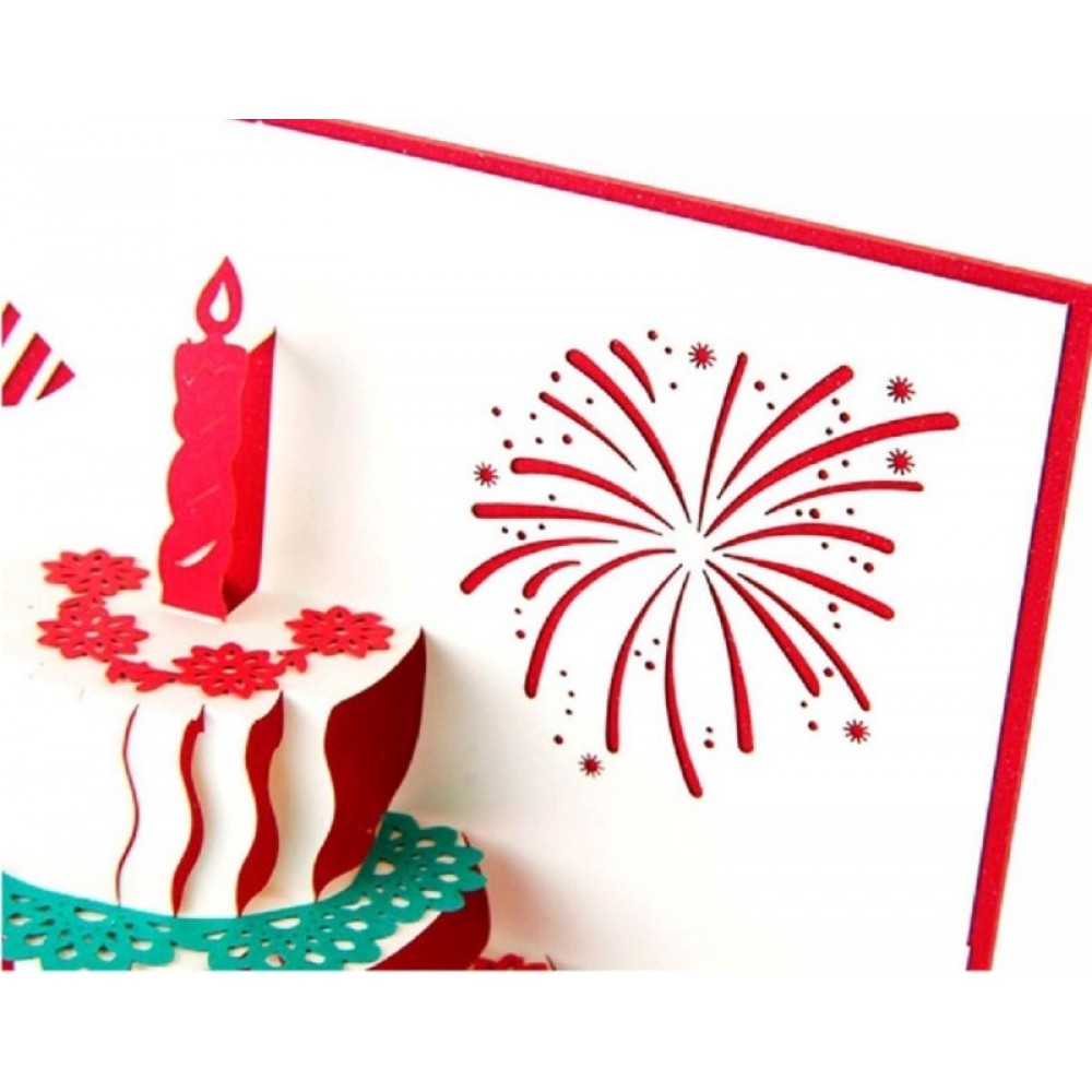 Handmade 3D Pop Up Card Happy Birthday Cake Gift Candle Fireworks ...