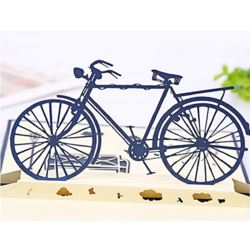 Handmade 3D Pop Up Card Vintage Blue Bicycle Birthday Father's Day Mother's Day Easter School Enrolment Graduation Wedding Anniversary Him