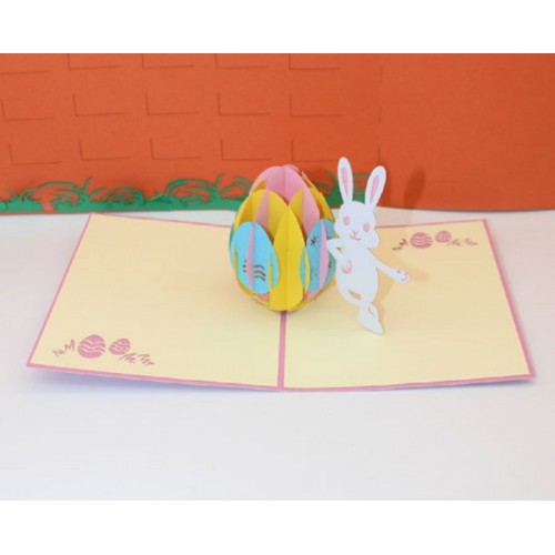Handmade 3d Pop Up Popup Card Easter Pink Rabbit Egg Birthday New Baby Boy Girl Birth Baptism Christening Party Invitation Wedding Enrolment For Her Him Friend Family